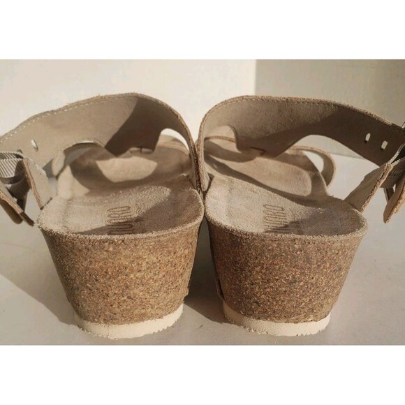 Munro Sandals Womens 9.5W Ronda TStrap Cork Wedge Slide Tan Leather Gator Print - Picture 6 of 12